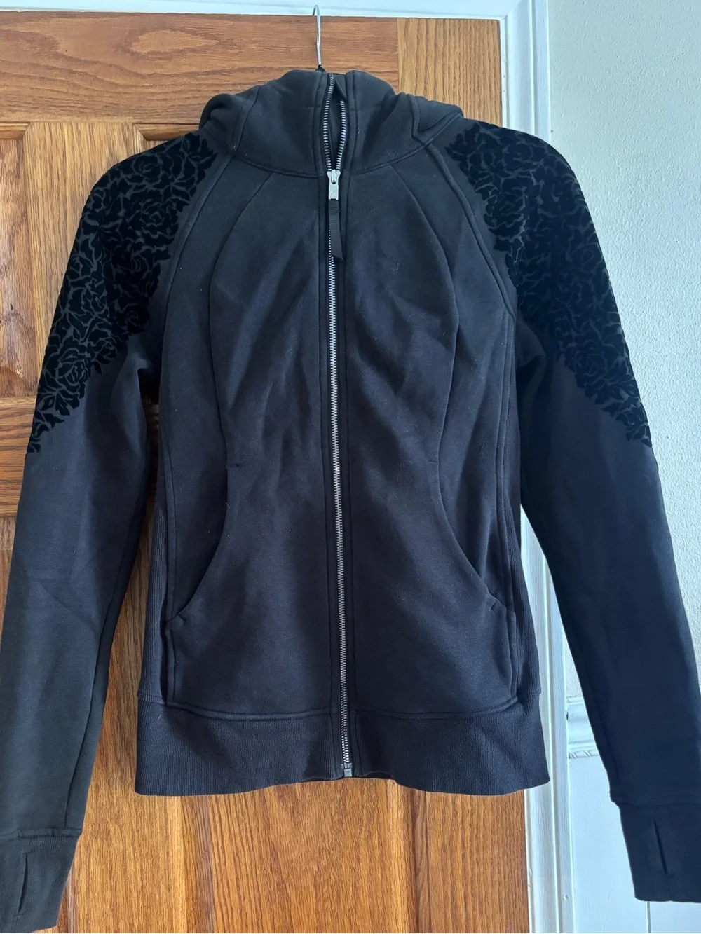 Lululemon Scuba Hoodie Full Zip - Black with Floral Details